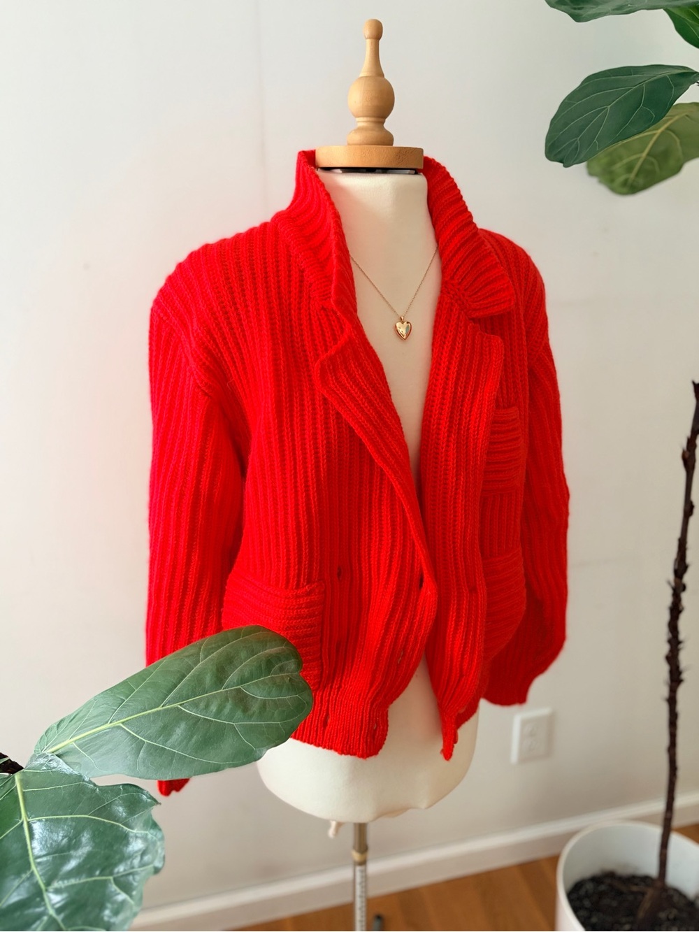 Vintage 70s 80s Red Double Breasted Knit Sweater L cottagecore Fall